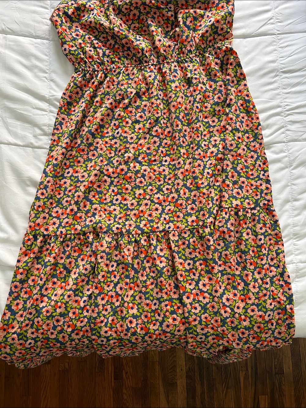 Pretty Garden One-Shoulder Floral Tie-Strap Dress in Coral, Pink, Blue, Green - Picture 3 of 5